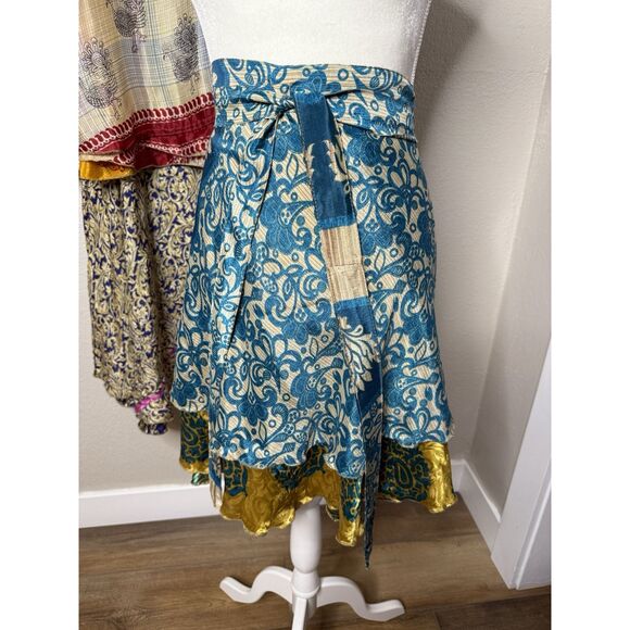 Darn Good Yarn Sari Silk Wrap Skirts Reversible Boho Ankle 4 -12 Lot of 4 Mini - Picture 7 of 16